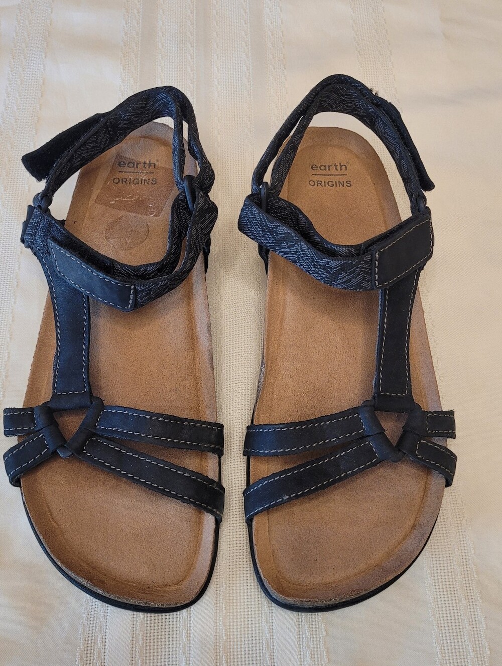 Earth ORIGINS Women's Black Comfort Strappy Leather Sandals Size 11M Worn Twice